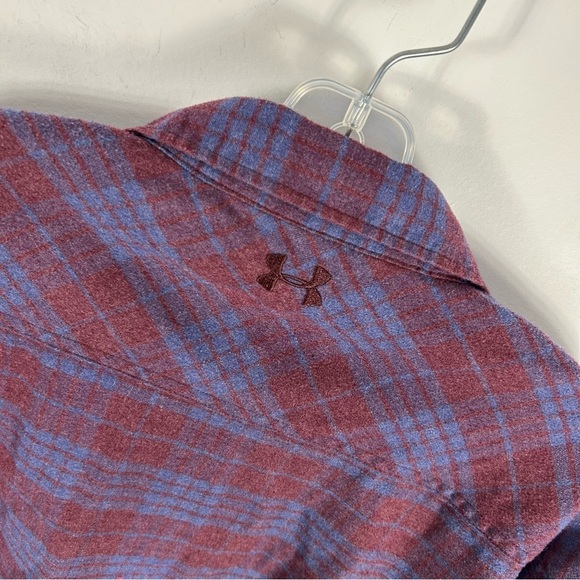 ❤️ Under armour Men's Plaid Button-Up Shirt - Burgundy and Blue loose XL - Picture 5 of 11